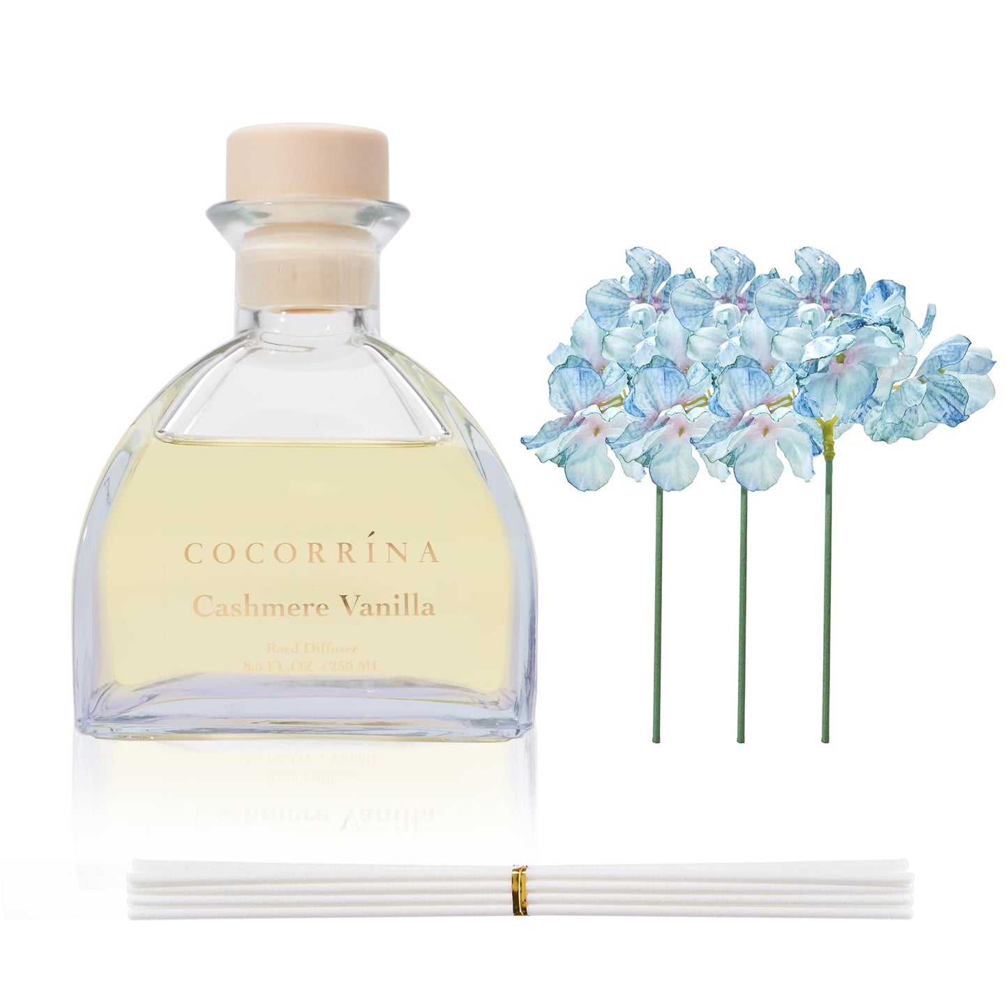 COCORRÍNA Reed Diffuser - 8.5 Oz Cashmere Vanilla Reed Diffuser with 8 Sticks for Home Bathroom Shelf Decor (Simple Luxe Collection)