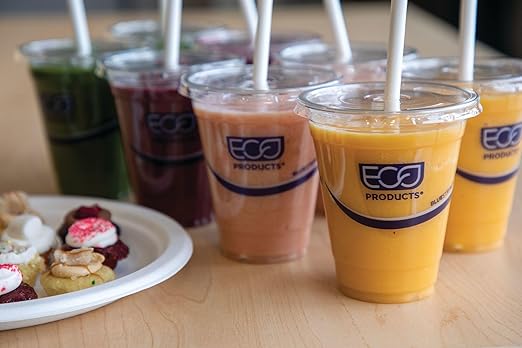 ECO PRODUCTS BlueStripe Recycled 12oz Plastic Cups, Case of 1000, Made from 30% Post-Consumer Recycled Plastic Bottles, Recycled PET (rPET) For Cold Drinks & Snacks, Clear For Visibility