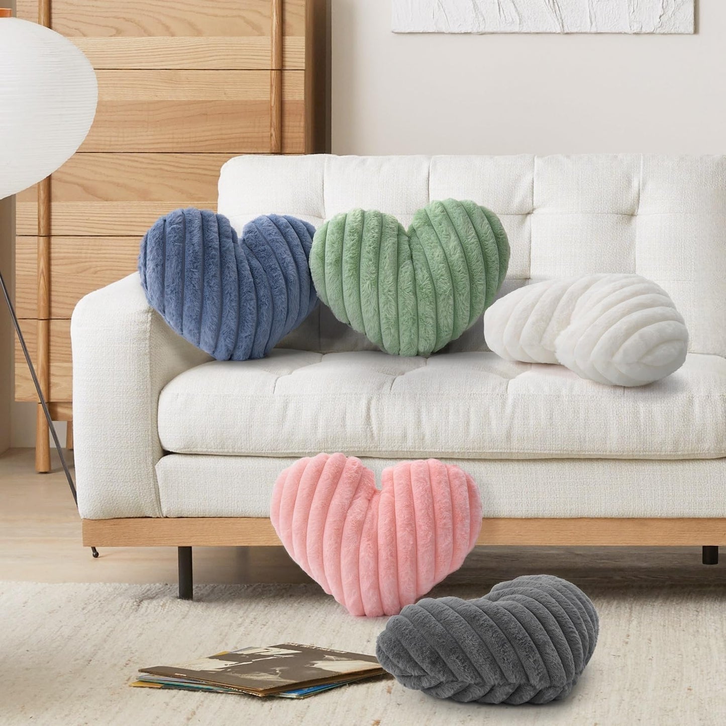 Nmkopzy 16 Inch White Heart Pillow Cute Decorative Throw Pillows, Heart Shaped Soft Fluffy Faux Fur Pillows Cushions for Couch Chair Bed Bedroom Room Home Decor Aesthetic (1, White, Medium-16 x13)