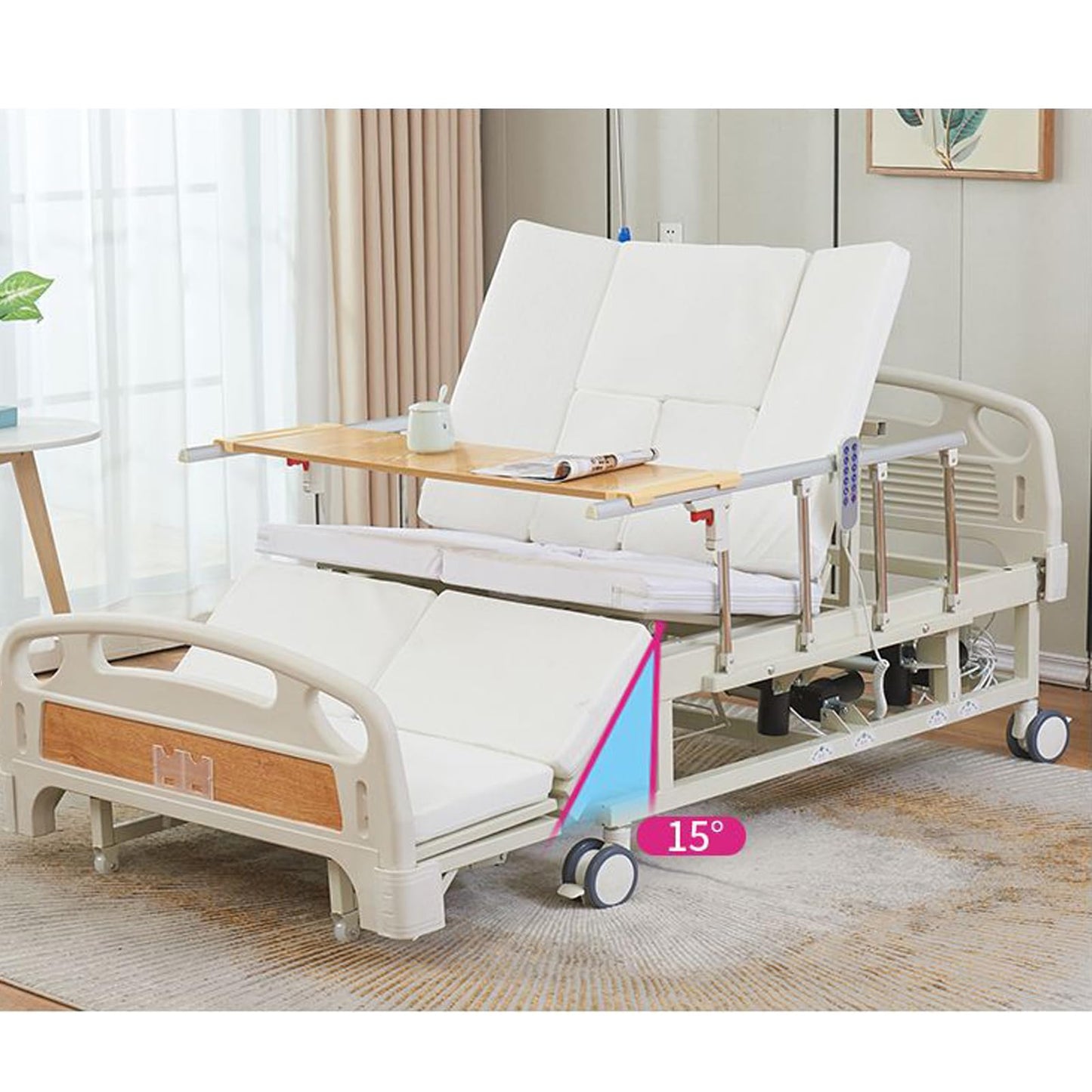 Full Electric Hospital Bed for Home Use, 10 Function Adjustable Medical Bed with Auto Turning, Patient Care Bed for Elderly, Hospital Beds with Mattress, Dining Tray, IV Pole, Steel Rails, 550 LBS