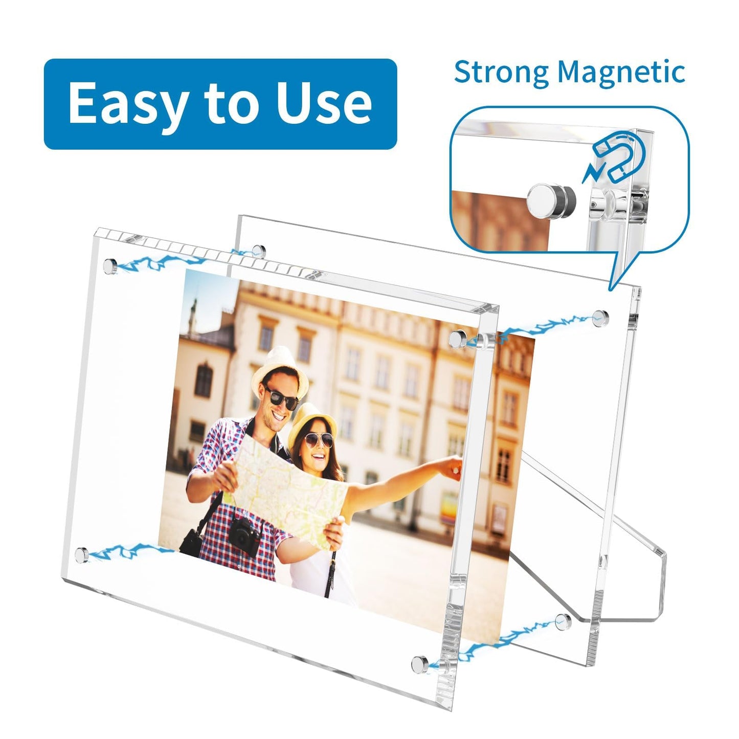 AITEE 5x7 Acrylic Picture Frames 3 Pack, Clear Picture Frames with Stand, Magnetic Frame Lucite Frameless Transparent Floating Gift for Home Desktop Display
