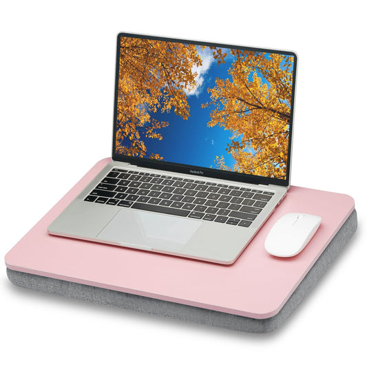 ZEAPTAC Lap Desk with Pillow Cushion, Portable Bed Desk, Fits up to 15.6 inch Laptop, Lap Stand for Bed & Couch & Carpet, Book/Tablet/Drawing Board Stand - Pink