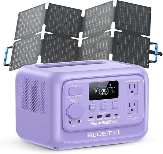 BLUETTI Elite 30 V2 Solar Generator with 60W Solar Panel (Ships Separately), 288Wh LiFePO4 Portable Power Station, 600W AC Ports (1500W Power Lifting), UPS Backup Power for Camping, Road Trip, Outage
