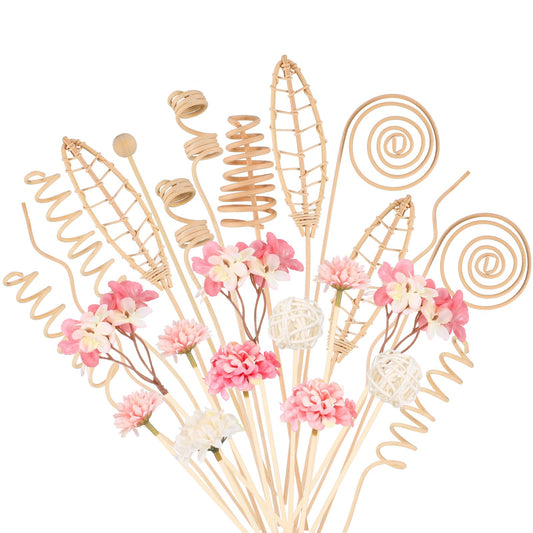 Queekay 32 Pcs Reed Diffuser Sticks Set Include 21pcs Natural Rattan Wood Beads, 11 Style Fragrance Diffuser, Rattan Reed Fragrance Replacement for Home(Pink Color)