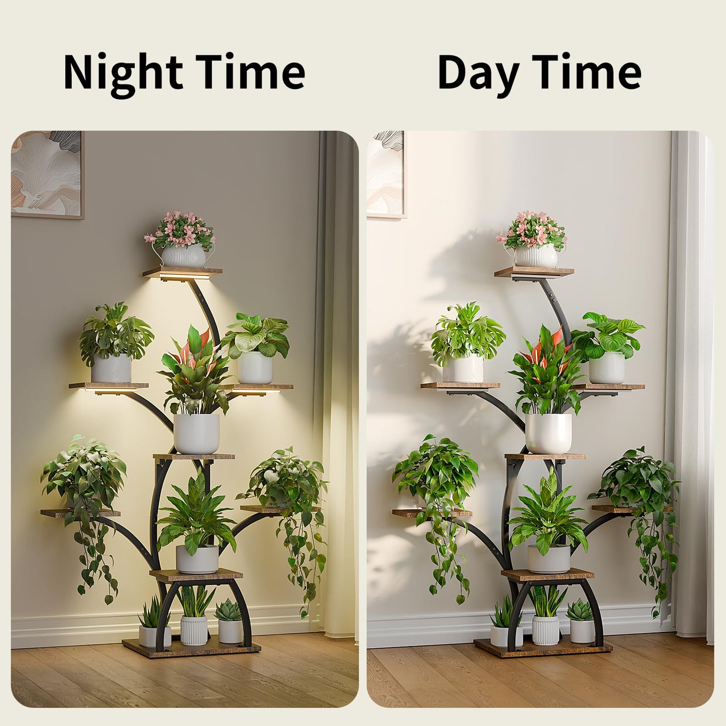 CODACE Plant Stand Indoor with Grow Lights, 6 Tiered Plant Shelf Indoor, 50" Corner Plant Stands for Indoor Plants, Lighted Tree-Shaped Plant Holder, Tall Flower Display Rack for Living Room
