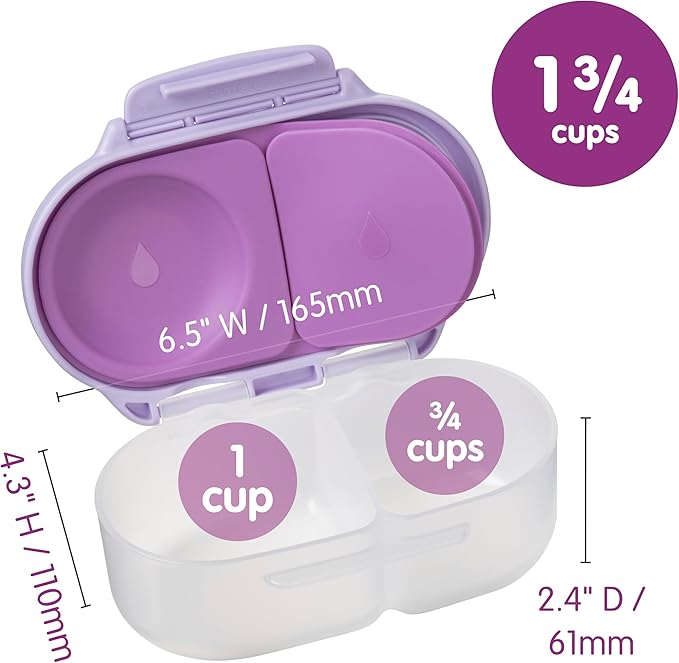 b.box Snack Box - Leakproof Mini Bento Box for Kids & Toddlers, 2 Compartment Snack Containers for Kids, Lunch Containers, Dishwasher Safe, BPA Free, PFAS Free, Ages 4m+, 1 3/4 Cup - Strawberry Shake