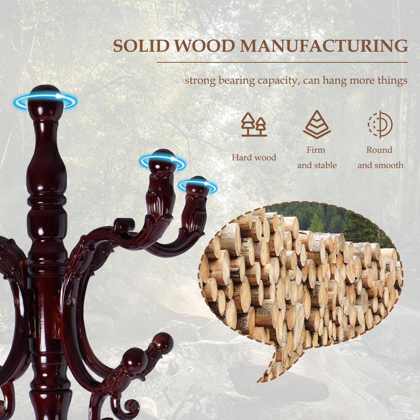 Zacammy Wood Coat Rack Freestanding, Natural Coats Tree Stand with 14 Hooks, 73" Sturdy and Easy Assembly Coat Rack Stand for Entryway, Hallway, Bedroom, Bags, Hats (Tri-legged Base, Rosewood)