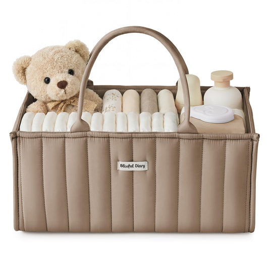 Blissful Diary Baby Diaper Caddy Organizer, Stylish Storage Basket for Newborn Essentials and Diaper Station, Gift for Baby Shower and Registry Must-Have, Mocha Brown