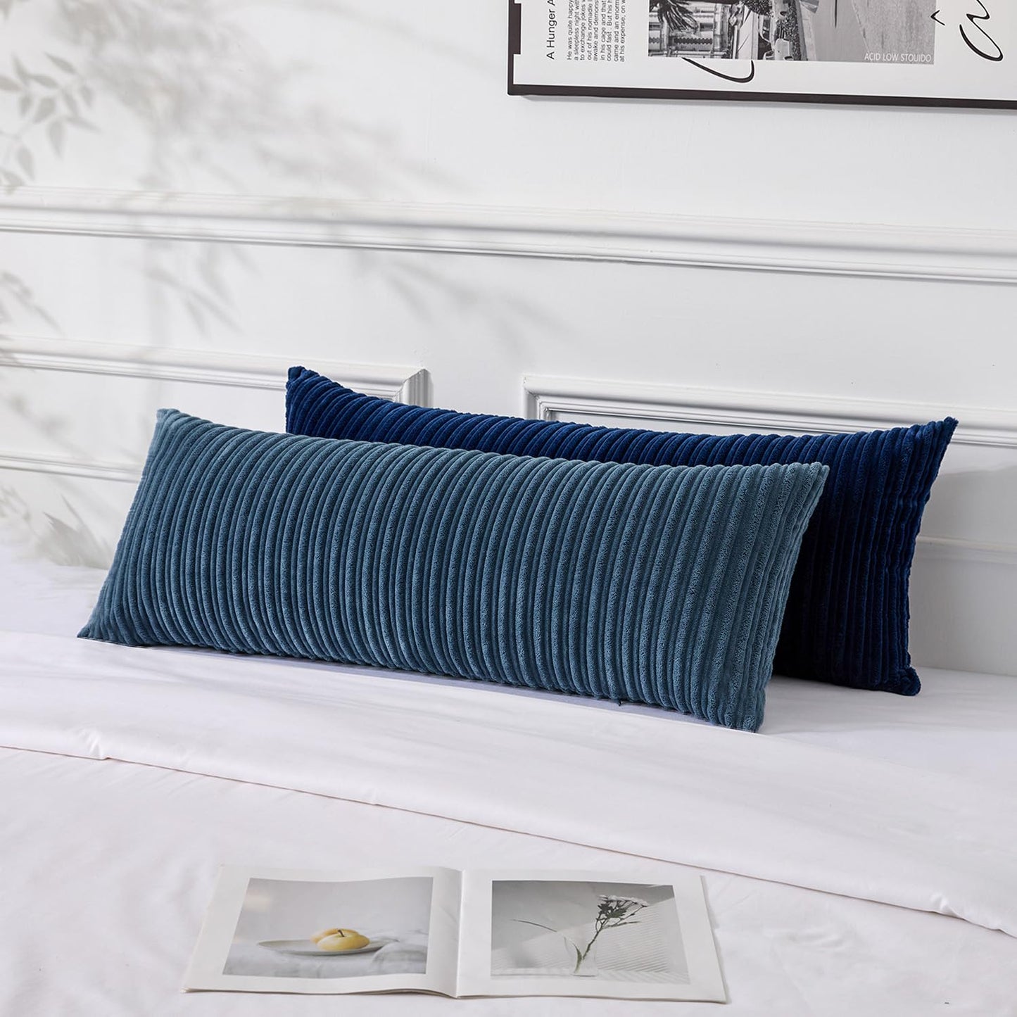 UGASA 14x36 Inch Pillow Cover Pack of 1 Soft Boho Stripe Corduroy Large Long Rectangular Lumbar Cushion Cover Farmhouse Decorative Throw Pillowcase for Bed, Couch, Sofa, Bedroom, Living Room, Black