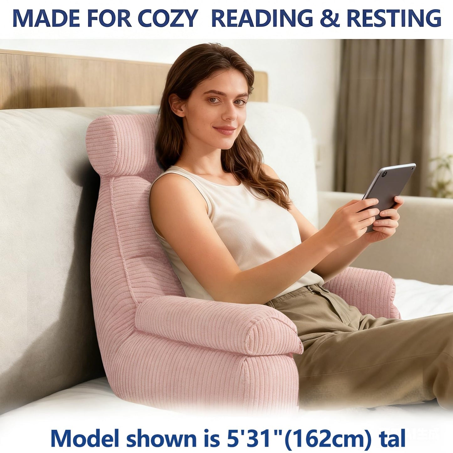 FXXUDVNIIN Back Pillow for Bed Sitting up – with 9.4" Armrest