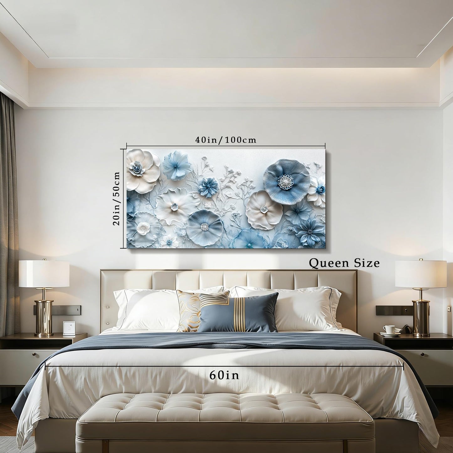 SERIMINO Floral Wall Art, Large Wall Decor, Blue Wall Art, Modern Elegant Flowers Painting, Nature Botanical Prints, Chic Pictures for Living Room Bedroom Bathroom Office Home Decoration 20"x40"