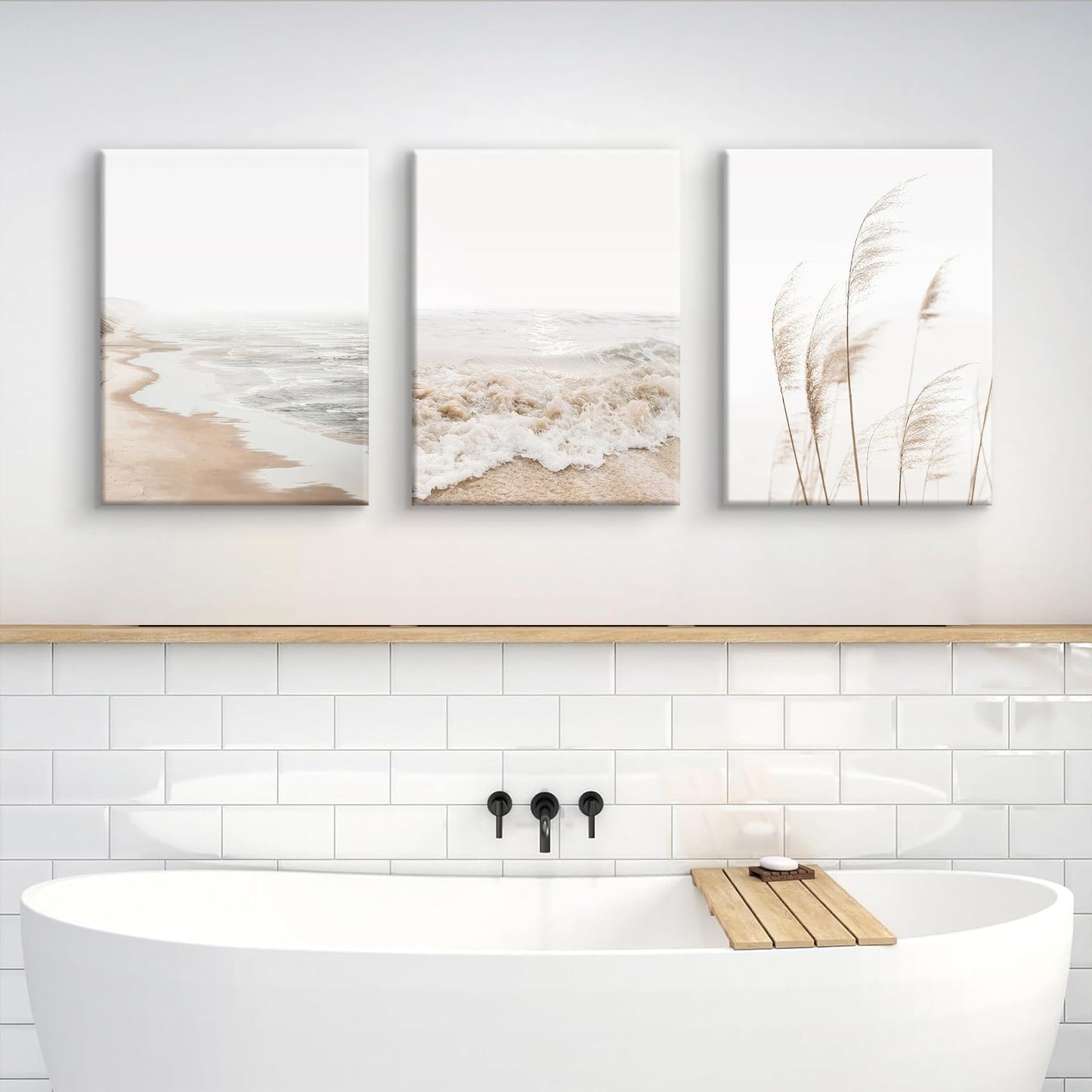 HDXUFJQ Neutral Beach Coastal Canvas Wall Art Beach Boho Botanical Pampas Grass Wall Decor Minimalist Nature Landscape Pictures Painting Summer Ocean Prints Waves Artwork(12"x16")