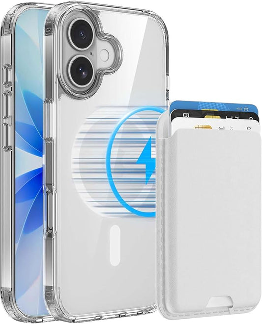 Ntwinro Magnetic for iPhone 17 Clear Case (Compatible with MagSafe) with White Detachable Wallet & Card Holder for 3 Cards [RFID Blocking] Military Grade Protective Slim Phone Cover
