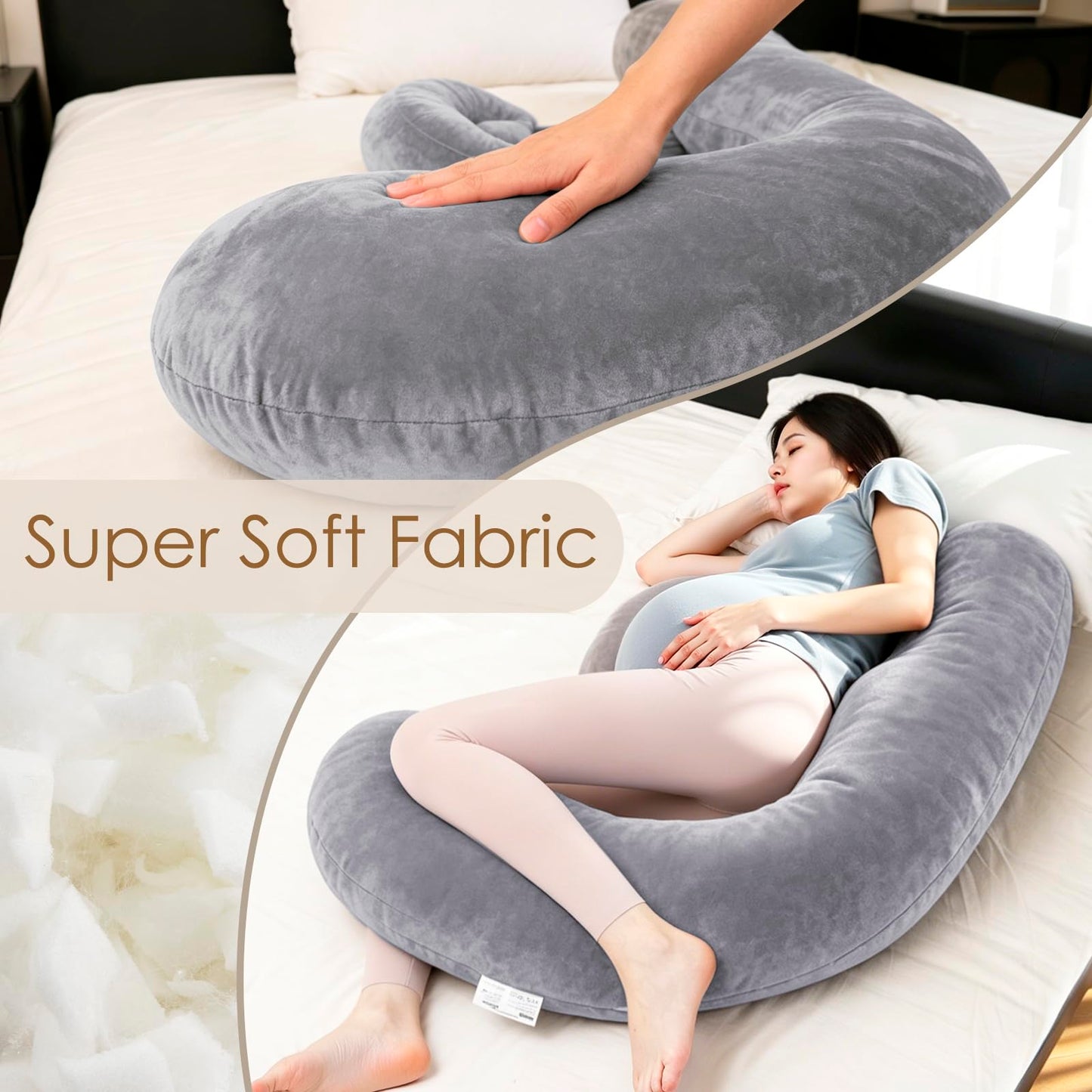 Chilling Home Memory Foam Pregnancy Pillow, F Shaped Maternity Pillow, Adjustable Pregnancy Wedge Pillow with Full Body Support for Back, Belly, Hips, Legs, Pregnant Pillows for Side Sleeping, Velvet