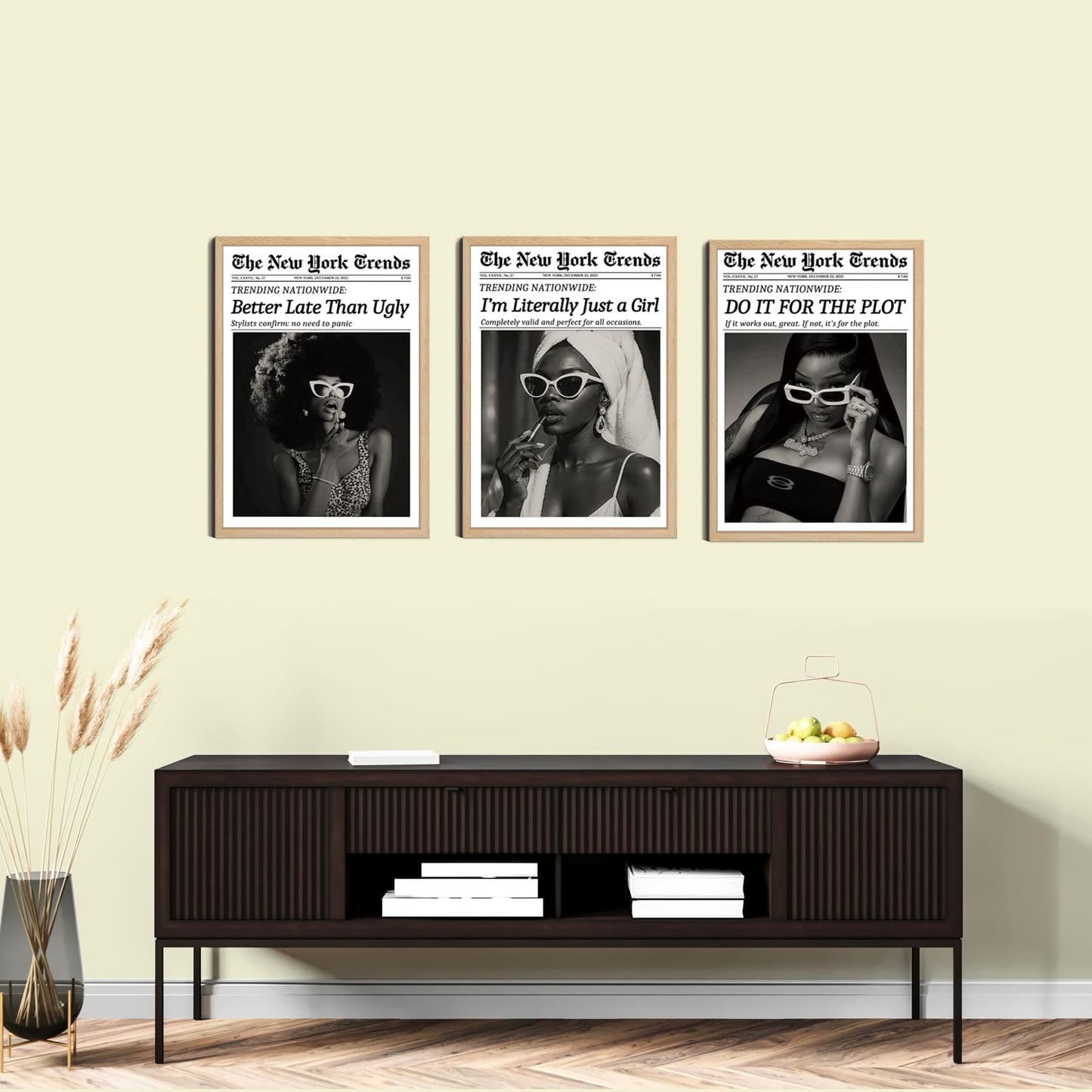 Fashion Wall Art Canvas Print Set of 3 Framed Poster Picture Modern Artwork Wall Decor Black and White Woman Canvas Artwork Poster Wall Art 12x16 Inch for Bedroom Living Room