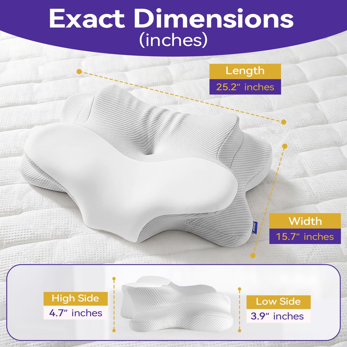 ofwaterstroll Cervical Pillow for Neck Pain Relief, Ergonomic Dual-Height Memory Foam Pillow with Cooling Breathable Cover for Side, Back & Stomach Sleepers –Beige