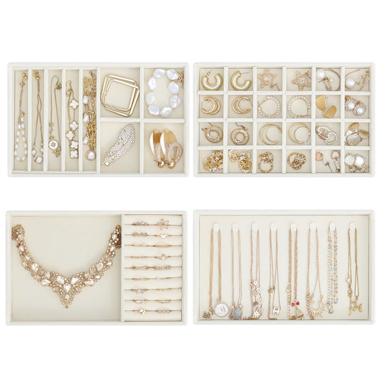 ProCase Stackable Jewelry Organizer Trays for Drawers, Jewelry Drawer Inserts Container Display Case Storage for Earring Necklace Rings Bracelet with Removable Dividers -Beige, 4 Layers