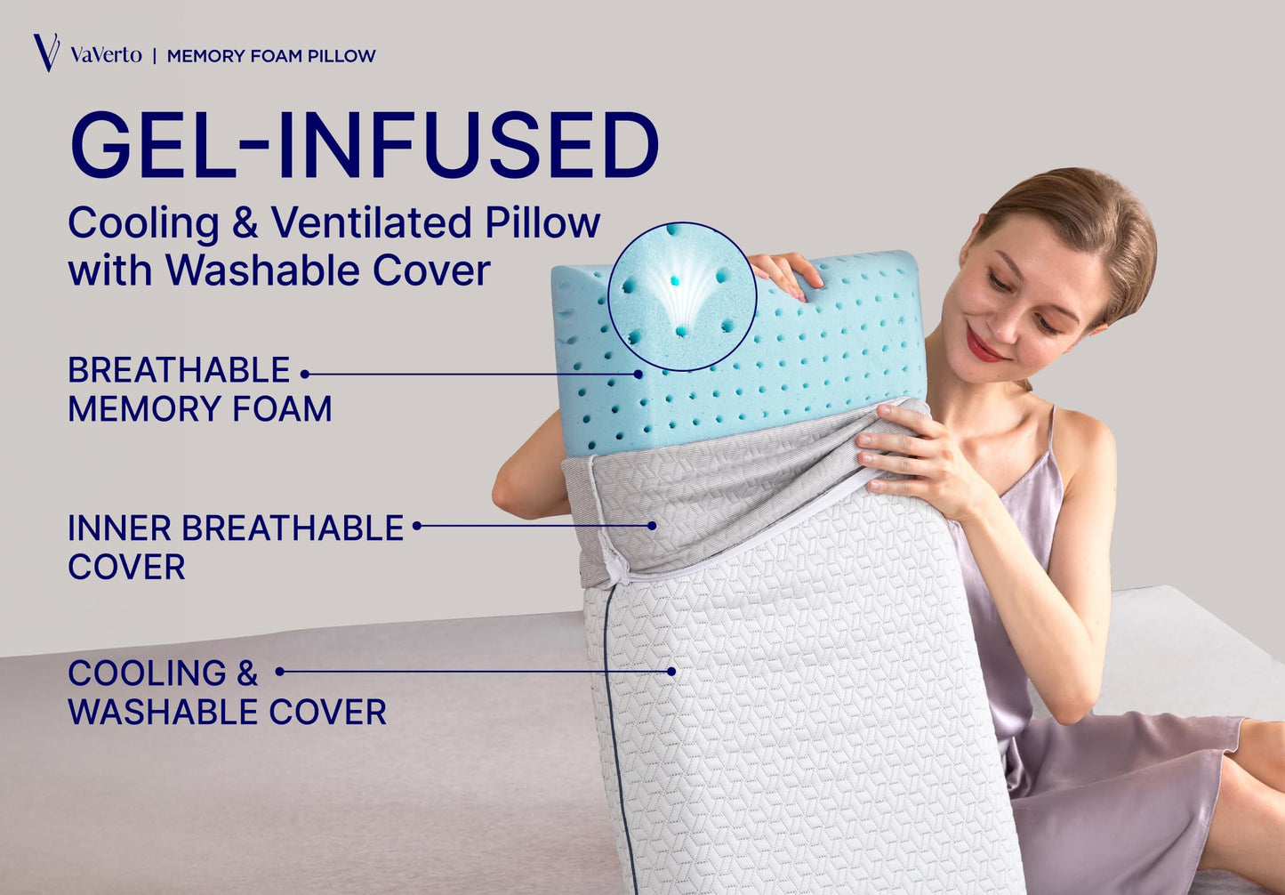 Cooling Gel Memory Foam Pillows - 1-Pack - Standard Size Memory Foam Pillow For Sleeping - Firm Pillow - Back, Stomach & Side Sleeper - Shoulder & Back Pain Relief - Washable, Bamboo Viscose Cover