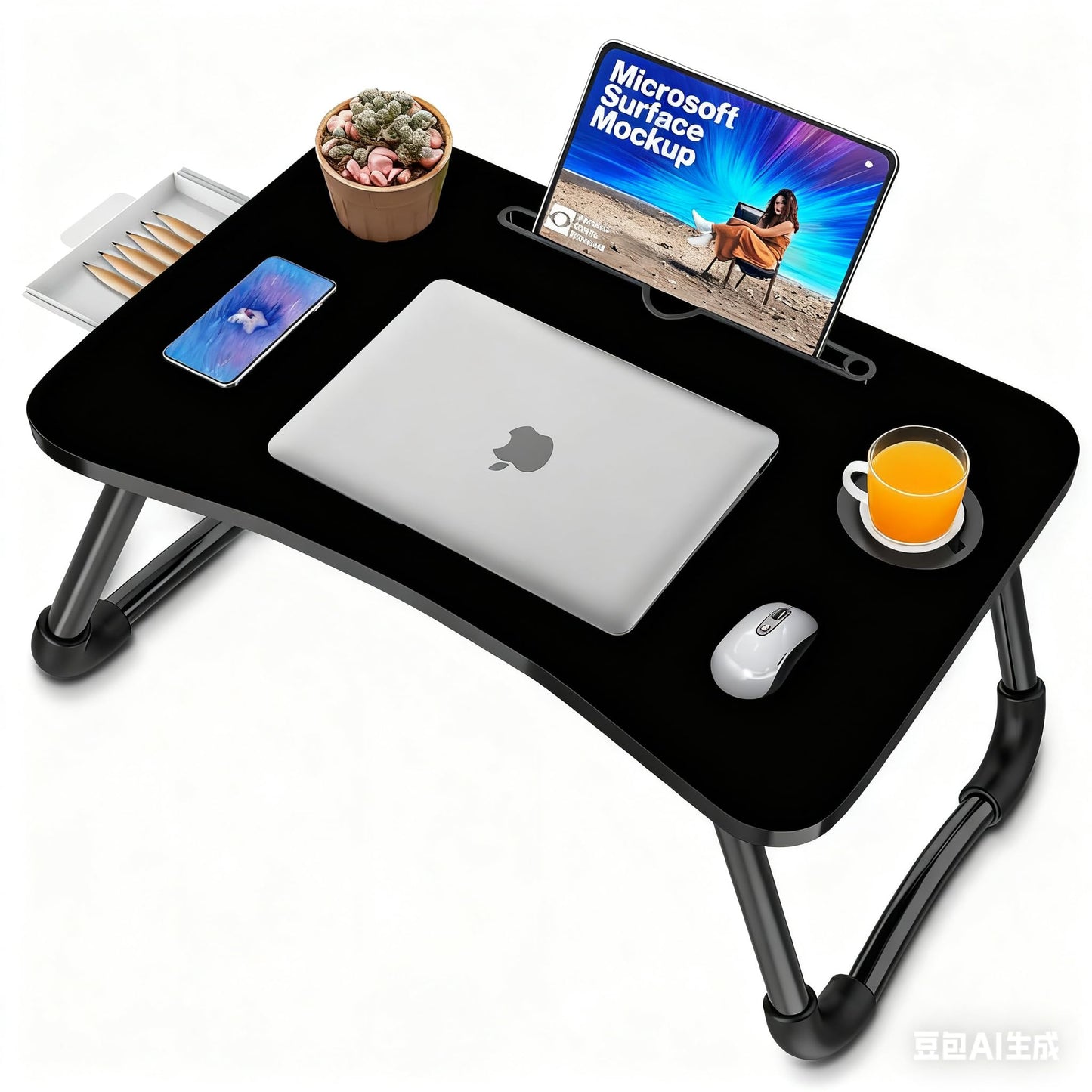 Fayquaze Laptop Bed Table, Portable Foldable Laptop Bed Desk with Storage Drawer and Cup Holder, Lap Desk Lap Stand Tray Table Floor Table Serving Tray for Eating, Reading and Working