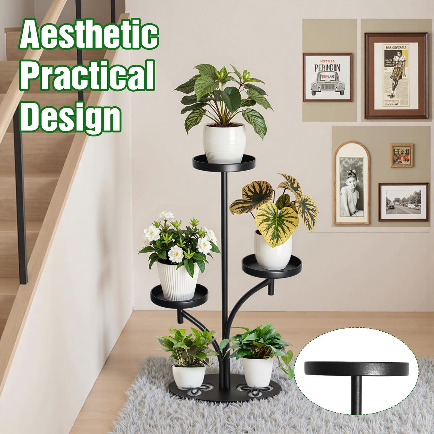 XZHXZH, 3 Tier Metal Plant Stand Indoor Outdoor, Tall Black Plant Shelf, Heavy-duty Base in the Shape of a Four-leaf Clover, Tiered Modern Corner Shelf, Suitable for Courtyard, Patio, Living Room, Bedroom