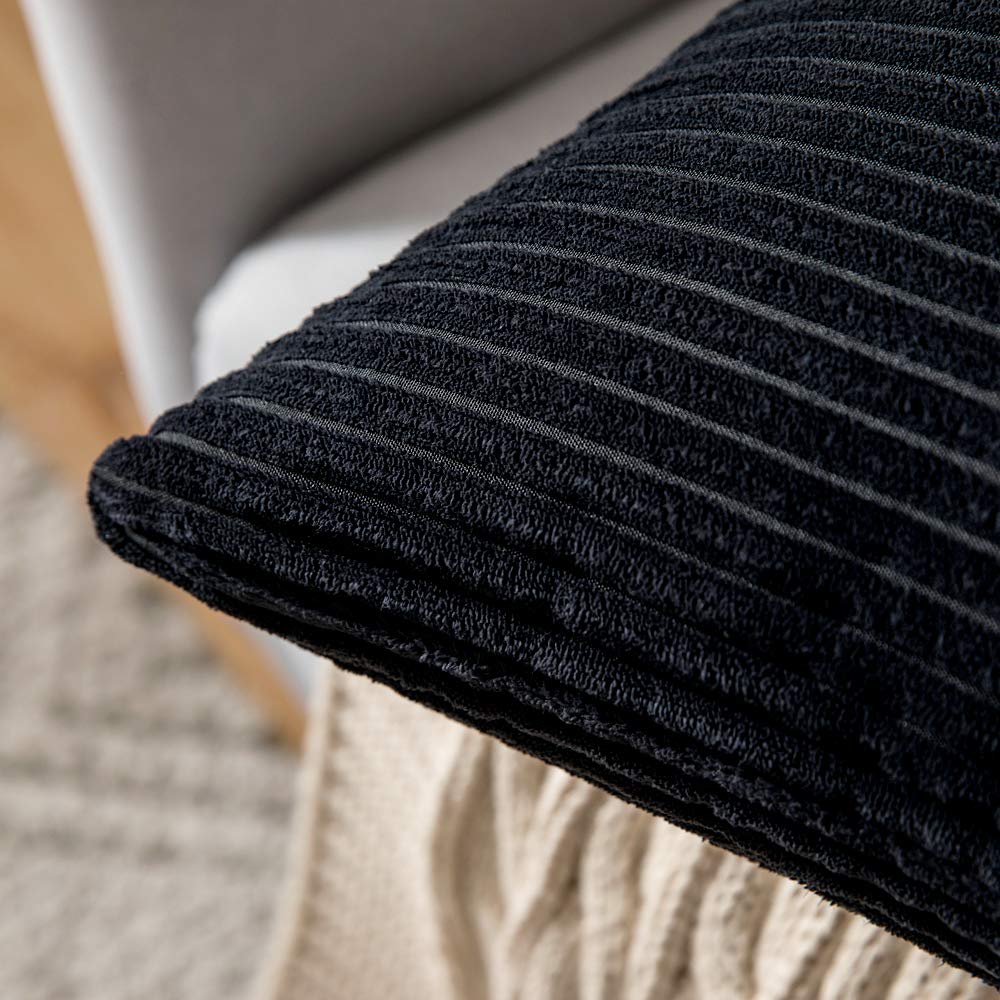 MIULEE Decorative Corduroy Pillow Covers Soft Solid Pack of 2 Cushion Cases Boho Square Throw Pillow Covers Black Modern Pillowcases for Couch Chair Sofa Bed Living Room Home Decor 18 x 18 Inch