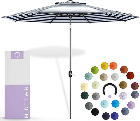 Midtown Umbrellas 10-Year-No-Fade - 6 Ft - UV Proof Navy/White Stripe Polyester Fabric - Umbrella Outdoor Patio, Aluminum Frame Large Patio Umbrella for Garden, Pool & Deck - Black Pole