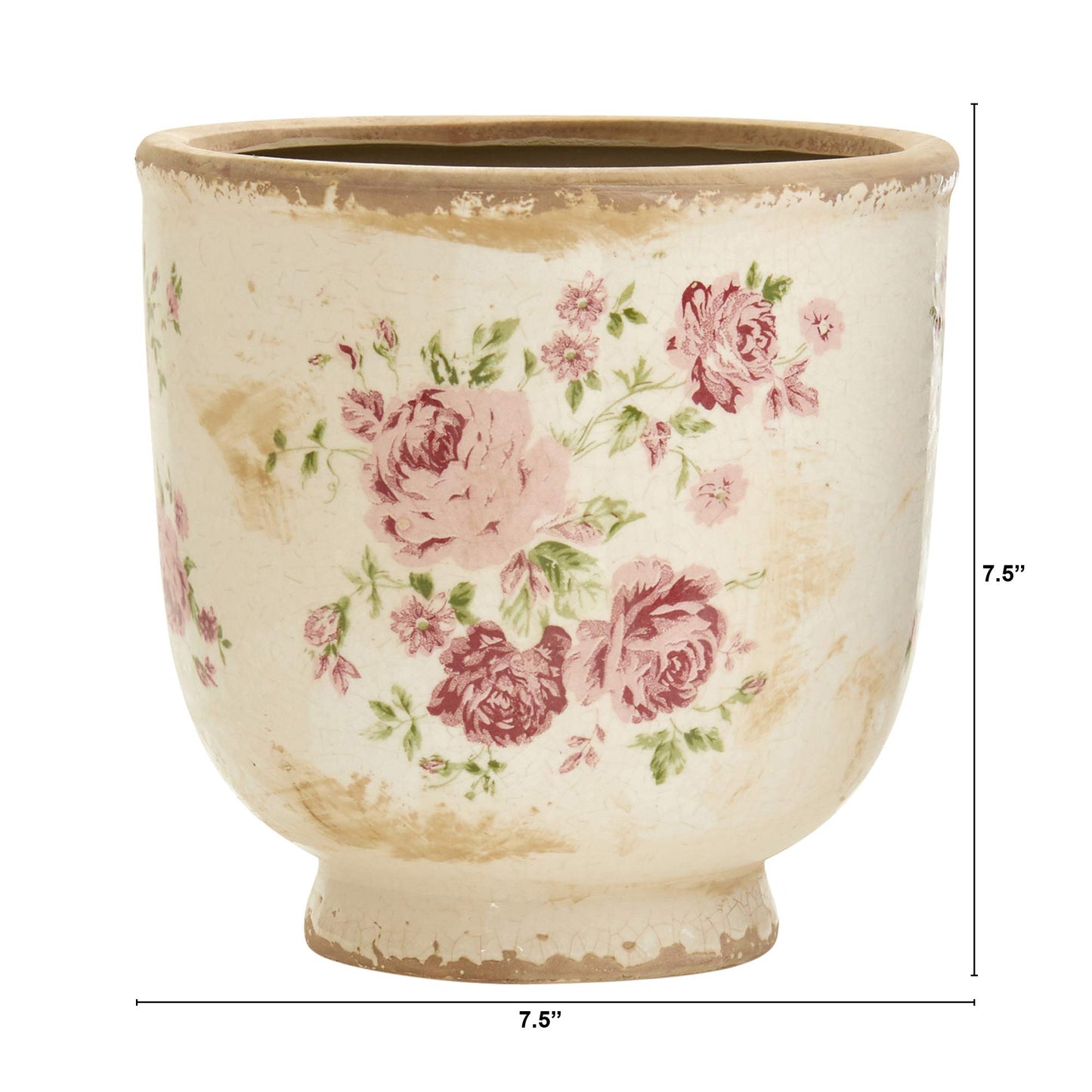 Nearly Natural 7.5in. Tuscan Ceramic Floral Print Planter