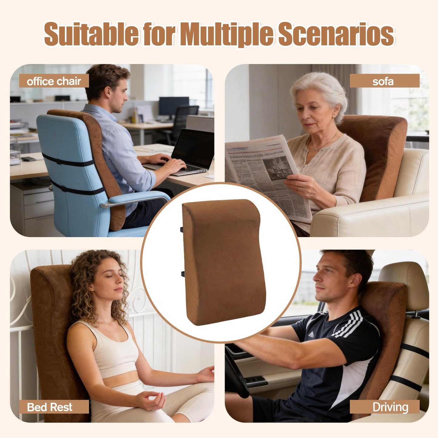 Recliner Neck and Lumbar Support Pillow, 2 in 1 Ergonomic Foam Cushion with Anti-Slip Backing & Adjustable Straps for Chair, Sofa, or Glider