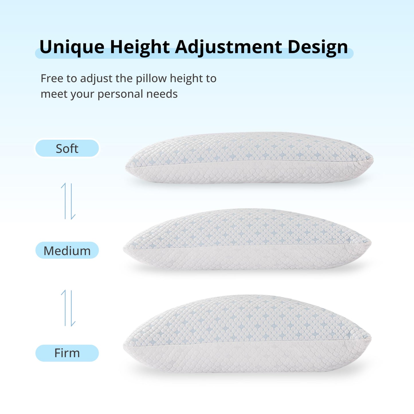 EGOHOME Cooling Pillows Queen Size Set of 2 - Adjustable Shredded Memory Foam Pillow for Sleeping, Bed Pillows for Side, Back, Stomach, Hot Sleepers, with Washable Cover, Supportive, 2 Pack