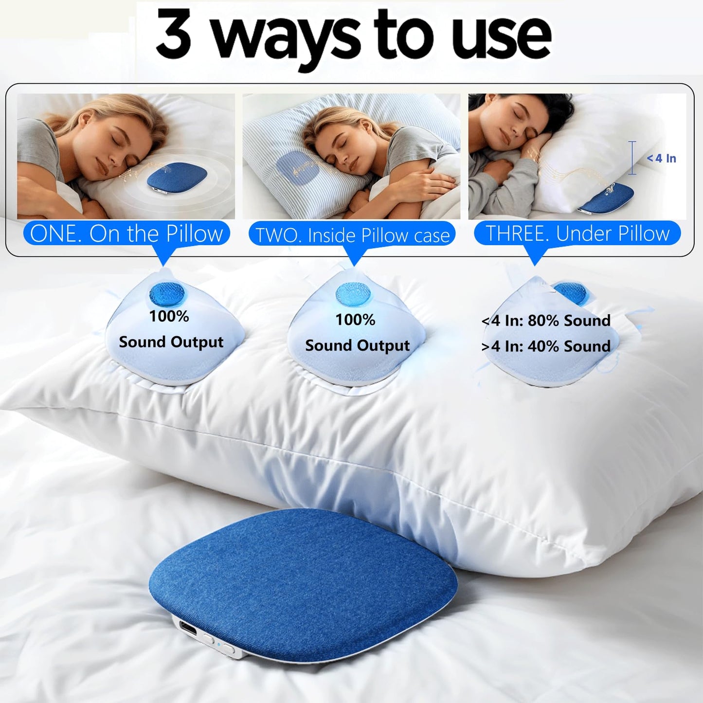 Ciencimy Pillow Speaker, Under Pillow Mellow Sleep Speakers Bluetooth White Noise Machine for Sleeping Side Sleepers, Flat Sleeper with Smart APP Built-in Sleep Music, Gifts for Adults Teens (Blue)