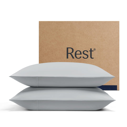 REST® Evercool®+ Cooling Pillowcases Standard - 2 Pillowcases for Sensitive Skin, Silver Infused Fabric for Hygienic Sleep, Silky Smooth for Curly Hair, High Elastic for Snug Fit (19x29 inches)