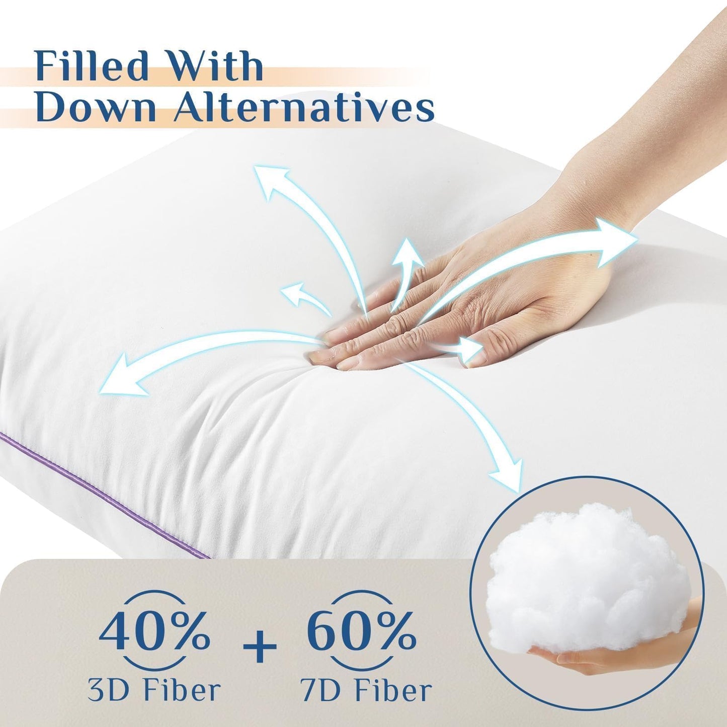 JOLLYVOGUE Firm Pillows Queen Size Set of 2, Supportive Bed Pillows with Oeko-Tex Certified Down Alternative Fill, Fluffy Hotel Quality for Back, Stomach and Side Sleepers