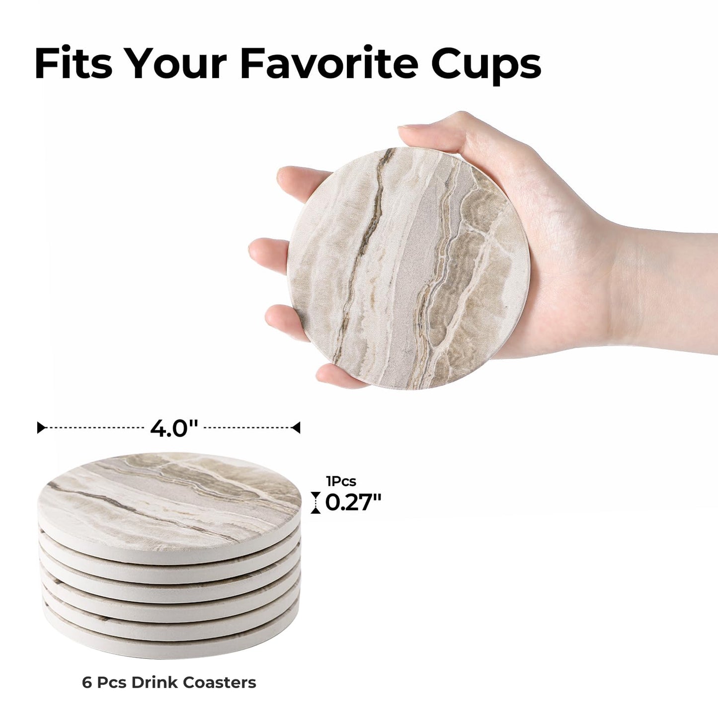 LIFVER Coasters Set of 6, Absorbent Drink Coasters, Marble Style Ceramic Stone Coaster for Drink Tabletop Protection, Modern Coaster Ideal for Home Decor Coffee Table House Warming Gifts