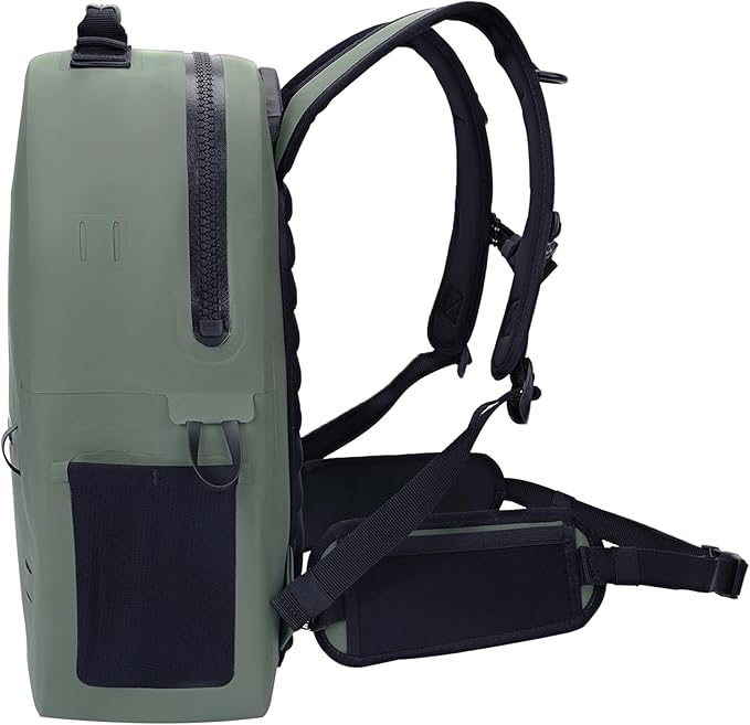 Breakwater Supply™ River Ute Waterproof IP68 Fishing Backpack, Floating TPU Submersible Dry Bag with Padded Hip Belt and Airtight Zippers | 20L (River Ute 20L Marsh Green)