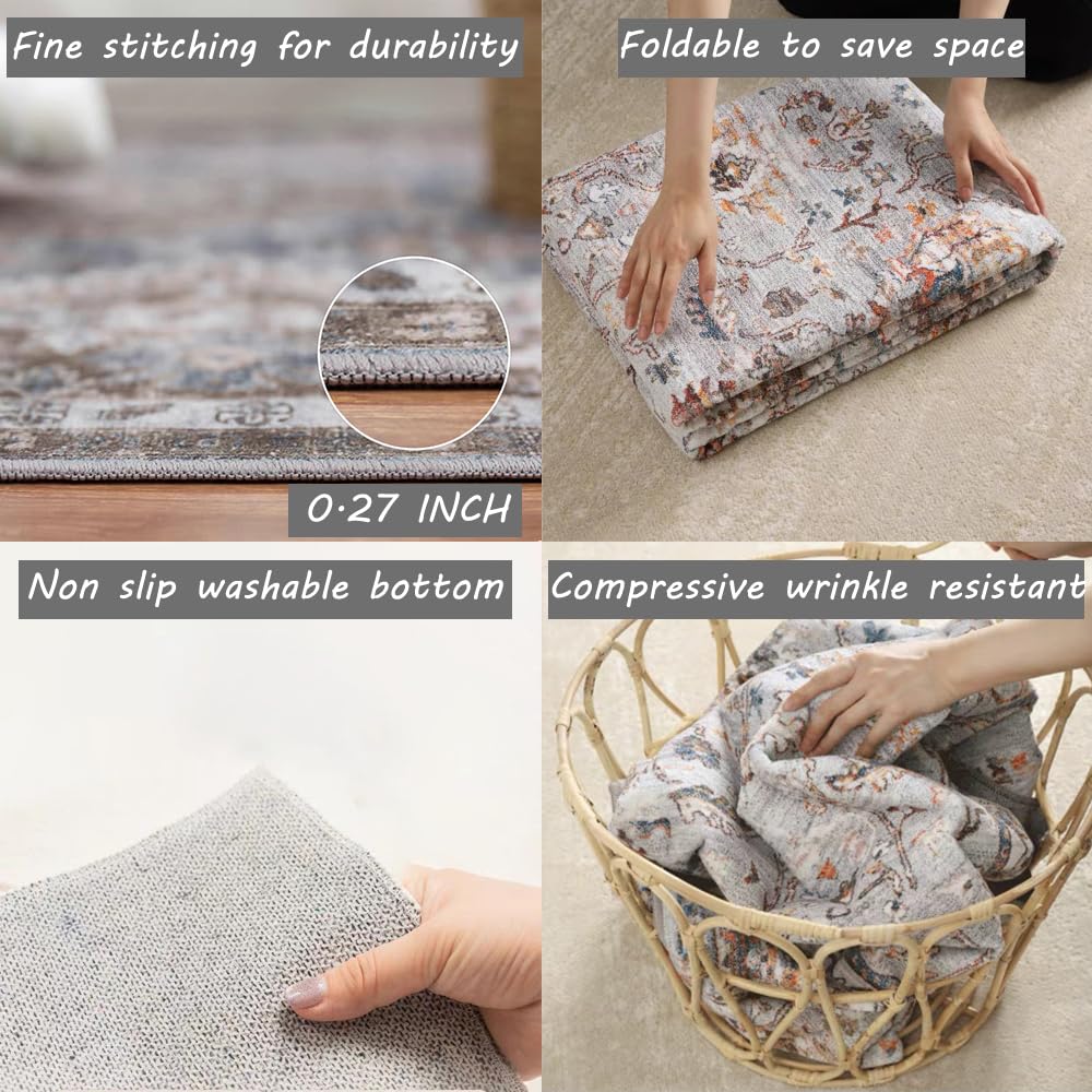 CHAMPLANT Washable Vintage Area Rug 6x9 Boho Chic Medallion Distressed Design Non-Shedding Easy Care Ideal for High Traffic Areas in Living Room Bedroom Kitchen Office Large Carpet