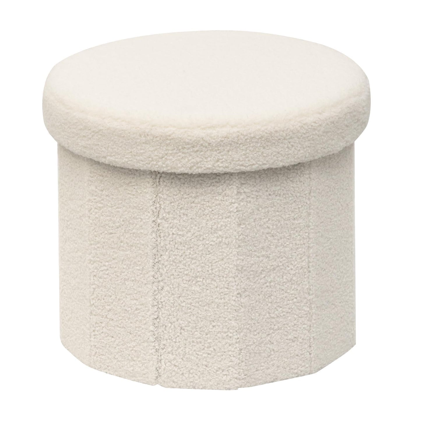 PINPLUS Round Storage Ottoman Cube Footrest - Versatile Boucle & Faux Teddy Fur with Hidden Compartment for Living Room, Dorm, Bedroom White, 15"x15"x13.2"