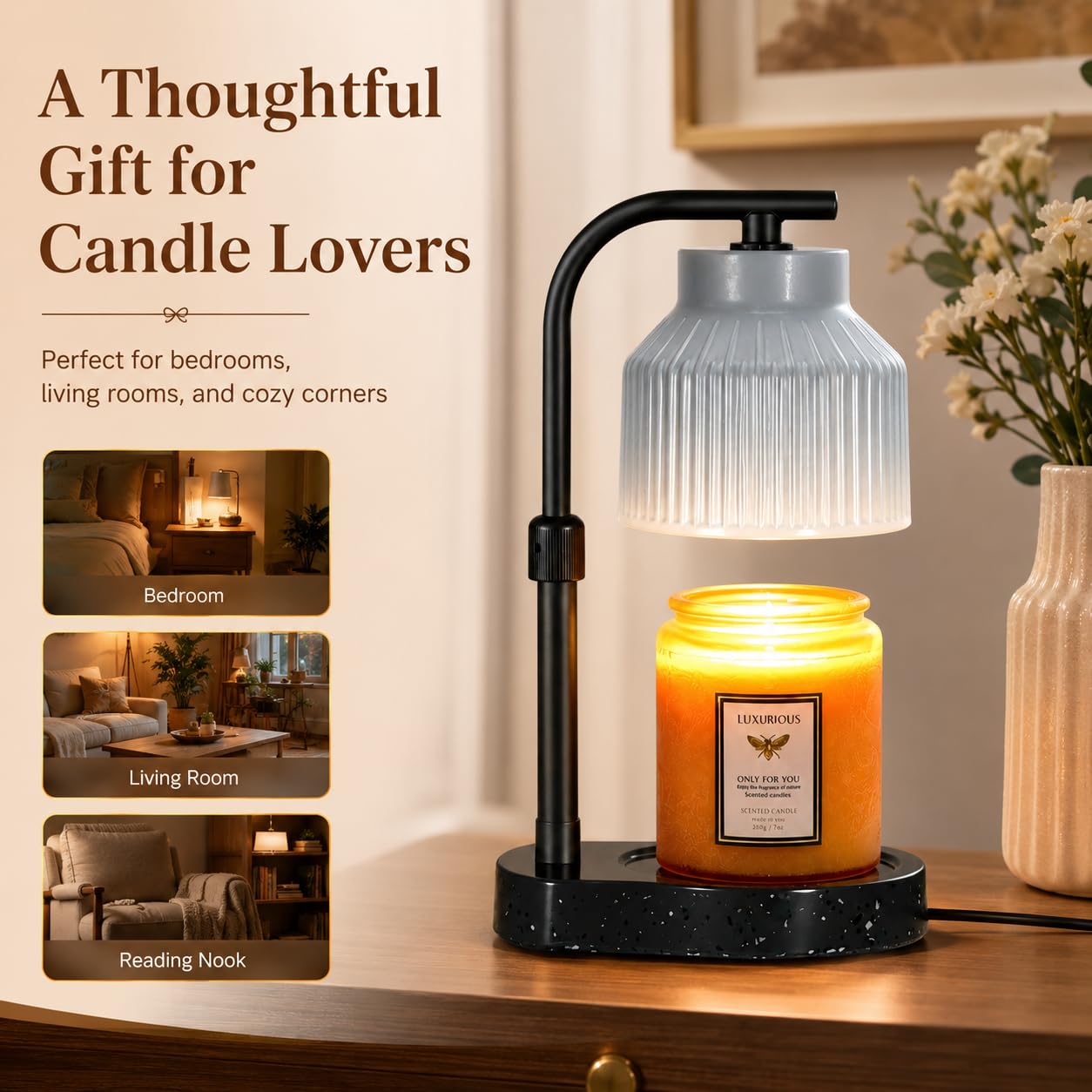 nawaza Ceramic Candle Warmer Lamp Electric Marble Textured Base Adjustable Height Wax Melt Warmer for Jar Scented Candles Birthday Gifts for Women Mom Grandma Home Offices Decor(Grey White)