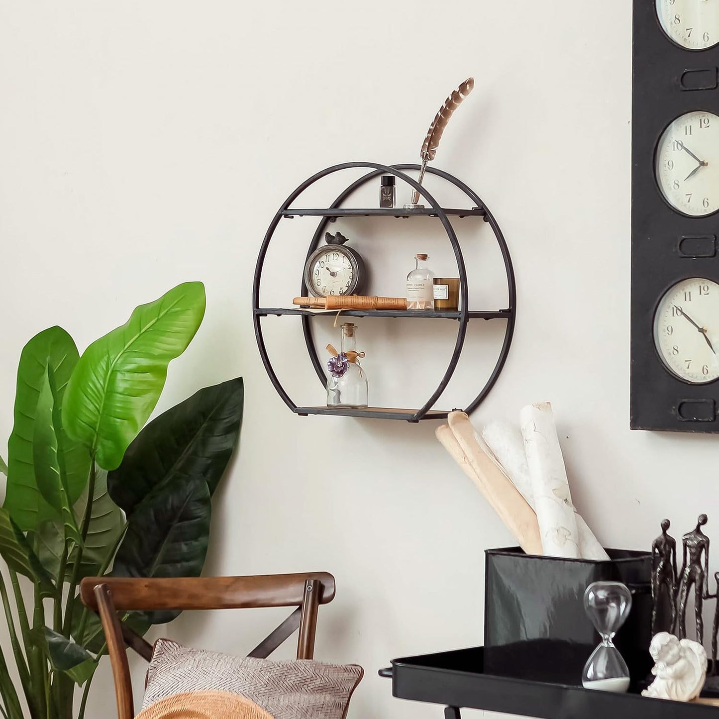 Synovana 3 Tier Industrial Style Foldable Semi-Circle Shaped Wall Shelves
