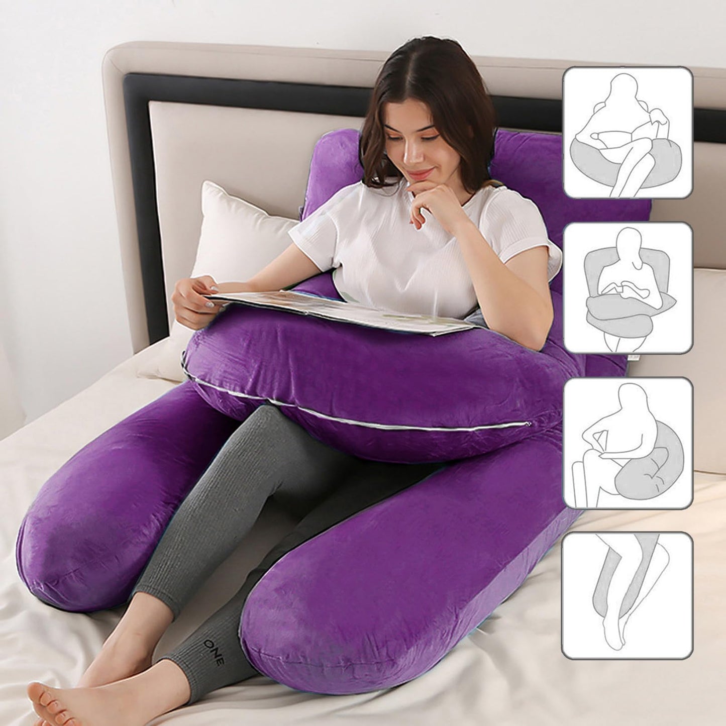 Daitore Pregnancy Pillows for Sleeping, 59 Inch U-Shaped Full Body Pillow, Maternity Pillow with Removable Cover, Support for Back Legs Belly HIPS, Body Pillows for Adults Pregnancy Must Haves, Purple