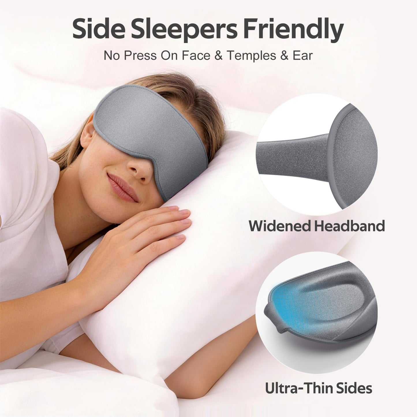 Vynix Sleep Mask for Men Women - 100% Blackout Cooling Eye Masks for Sleep - 3D Sleeping Mask for Side Sleepers - Zero Pressure Lash Extensions Eye Cover Shade for Airplane Travel Essentials, Grey