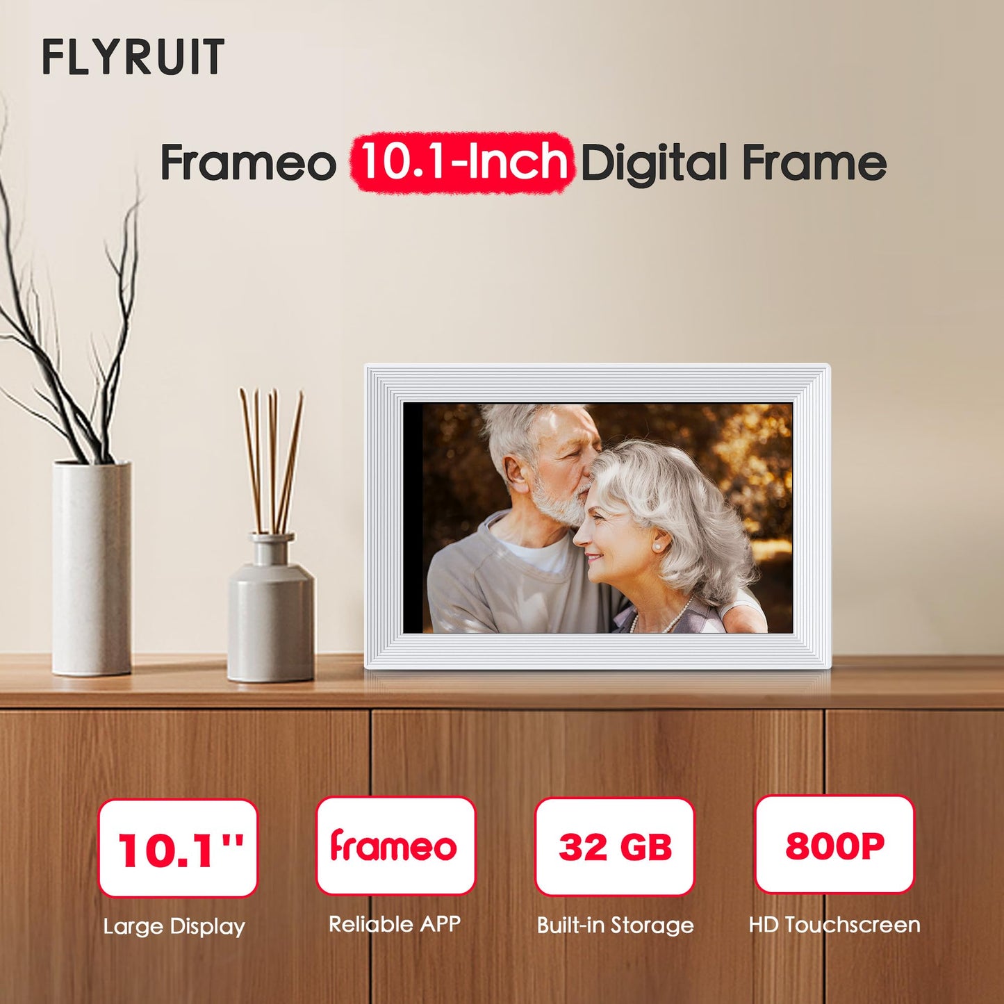 Frameo Digital Picture Frame, 10.1'' Frameo Digital Frame WiFi, 1280 * 800 IPS HD Touchscreen, 32GB Storage, Instant Share Pictures Video, Smart Photo Frame Electronic, Gifts for Mom, House Warming