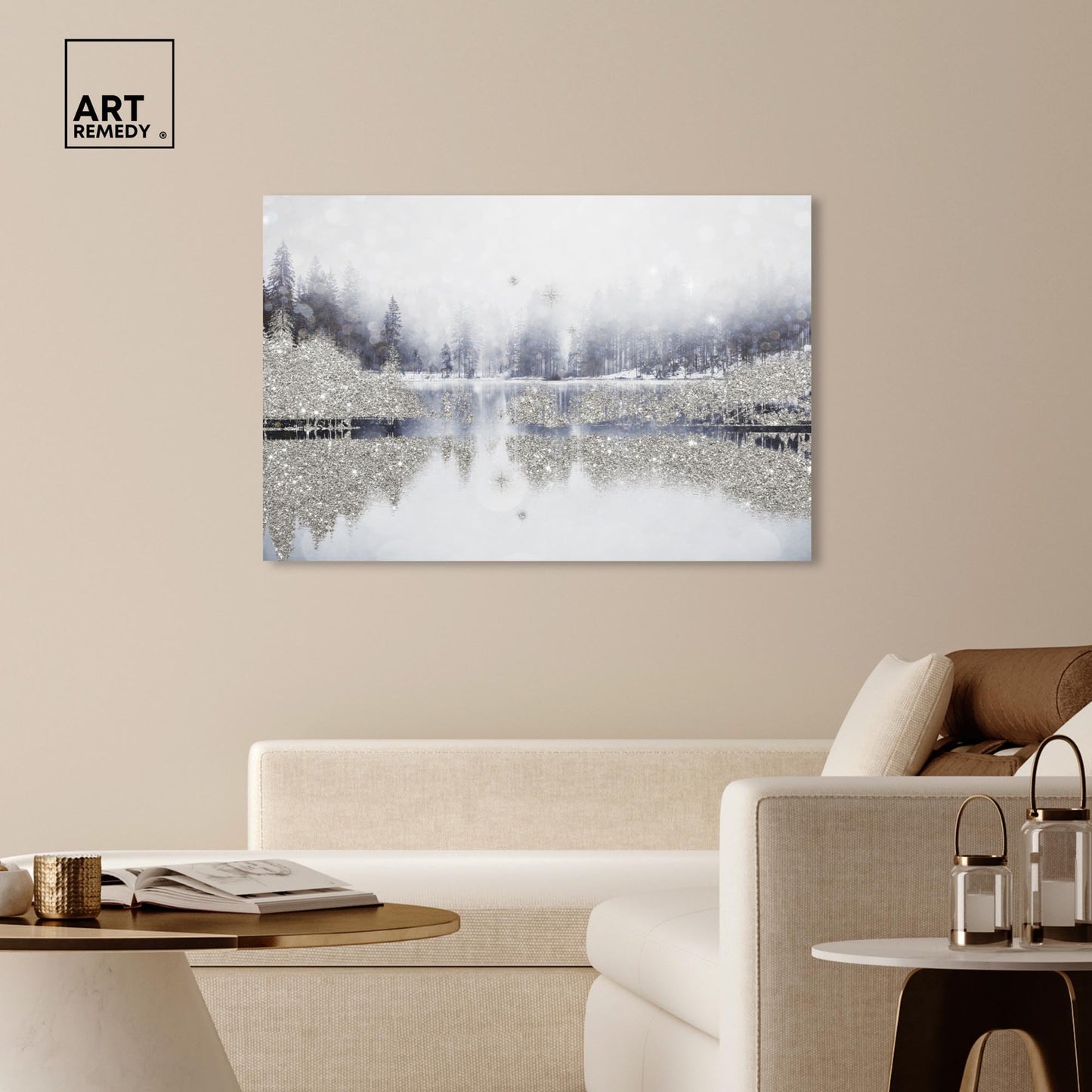 Art Remedy Forest Silver Sparkle Canvas Glam Winter Wall Art, Gallery Wrapped, 54" x 36"