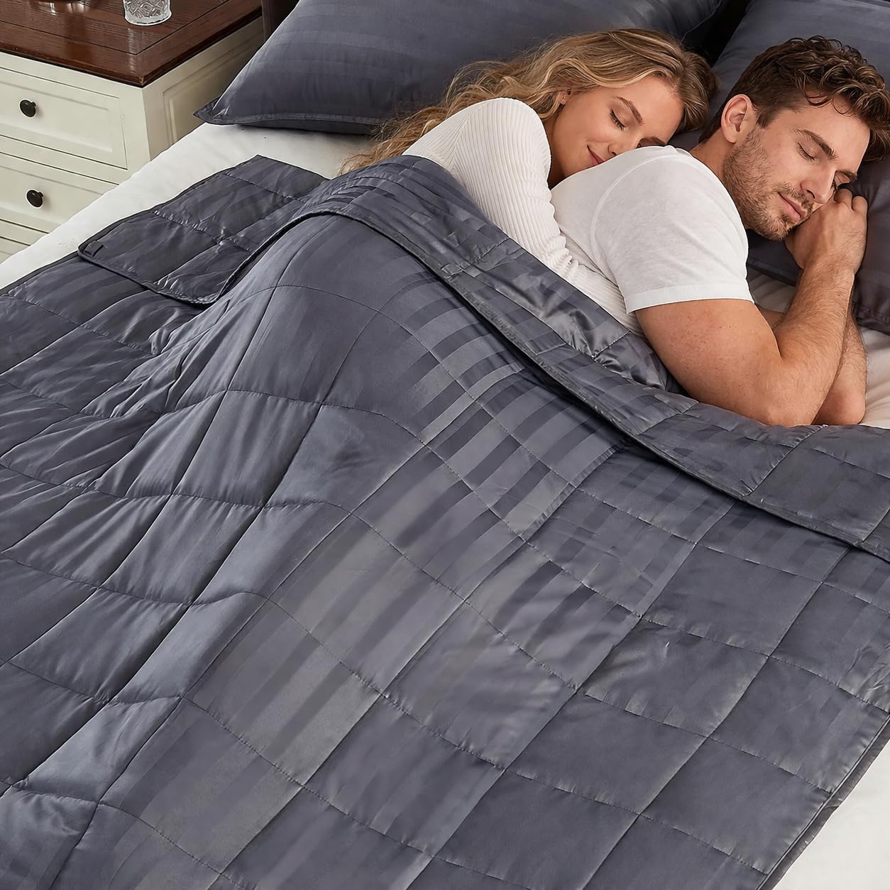 anfie Weighted Blanket King Size for Adults (80"x87" 20lbs Stripe Grey),Cooling Heavy Blanket for Sleeping Perfect for 190-210 lbs, Breathable Blanket for Adults & Couple All Season, Machine Washable