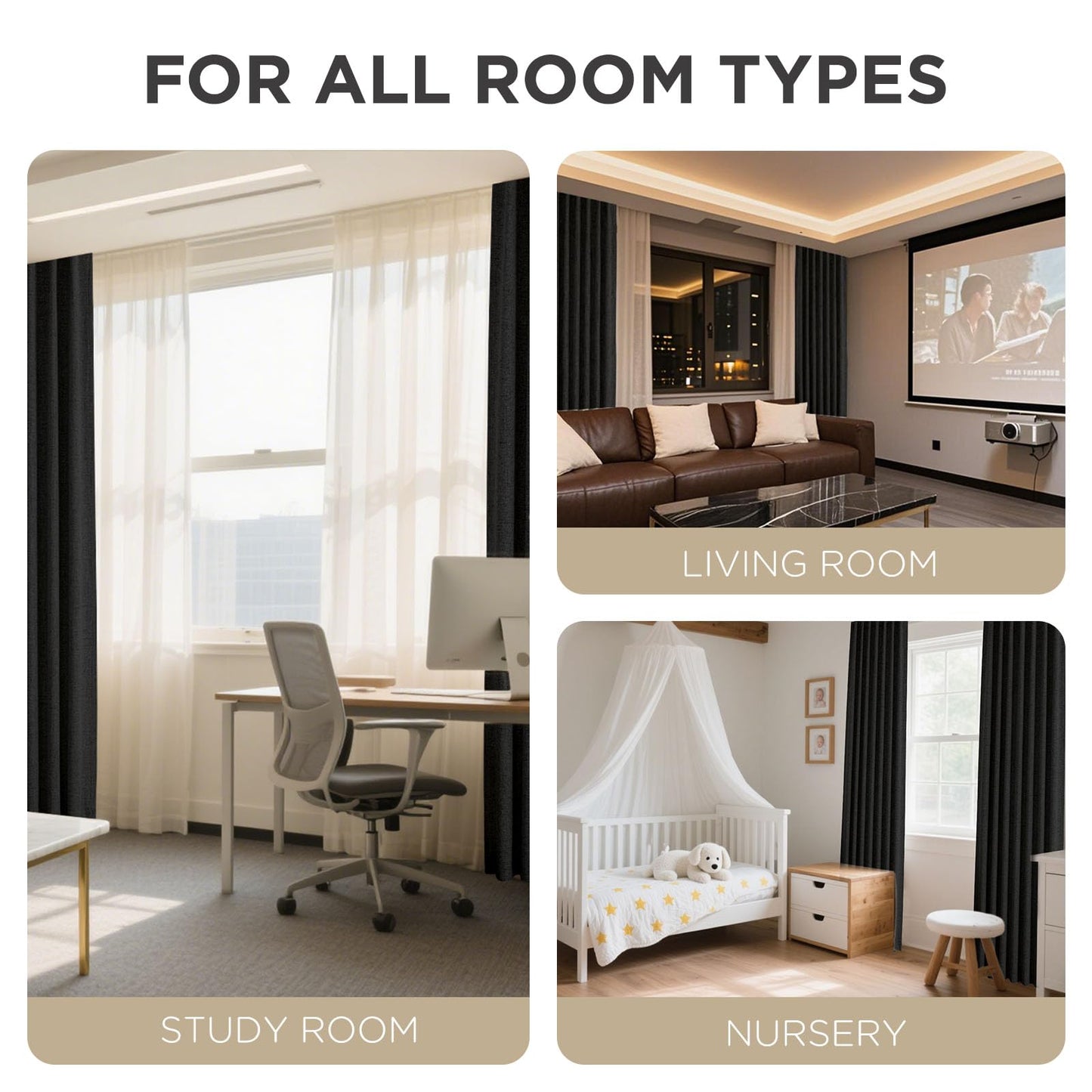 Joydeco Blackout Curtains for Bedroom - 100% Light Blocking 2 Panels Set Black Drapes 42" W x 63" L, Thermal Insulated Room Darkening Curtains, Linen Textured for Living Room, Rod Pocket & Back Tabs