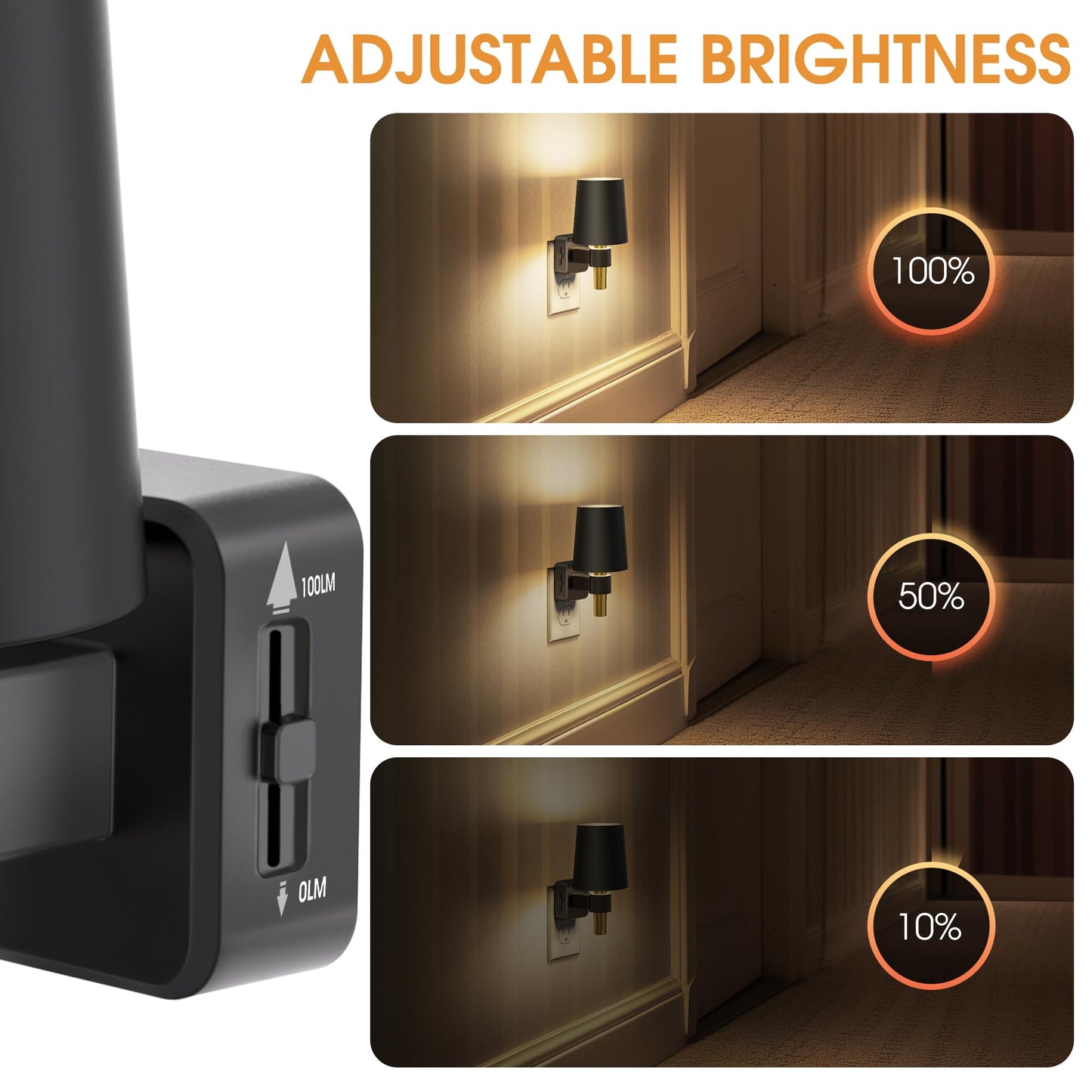 Briignite Night Light, Dimmable Night Lights Plug into Wall, Dusk to Dawn Sensor, Soft White 3000K, 0-100LM, Plug in NightLight, Vintage Night Light Compact for Hallway Bedroom Stairway