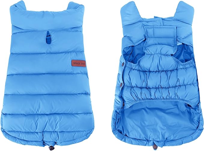 SPACE LION Dog Puffer Jacket, Down Winter Coat, Durable Outdoor Coat for Cold and Windy Conditions, Lightweight & Adjustable Fit Coats for Medium Dogs, (Alaskan Blue, Size 14 Gift Box)