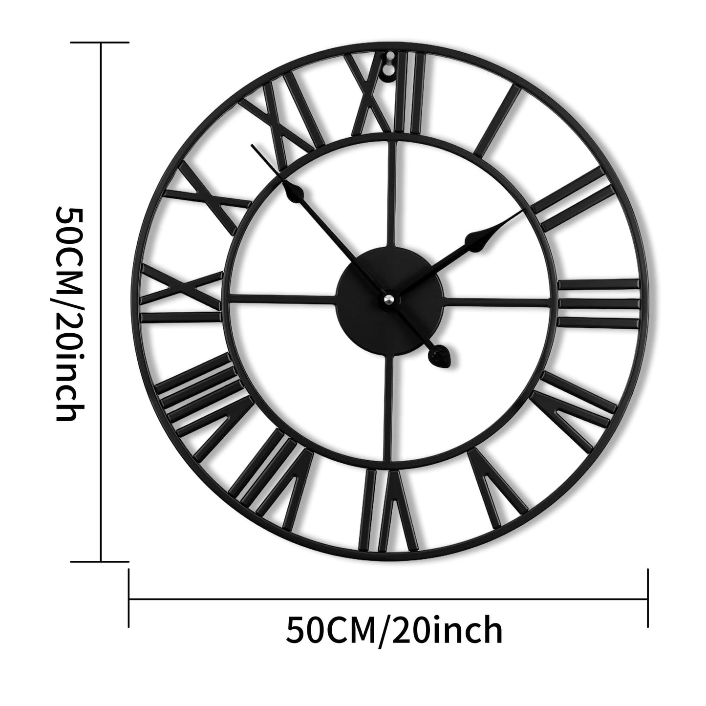 Blorple 20inch/50cm Large Wall Clocks for Living Room Decor,Modern,Battery Operated,Silent,Non Ticking,Big Black Round wall Clock for Home,Farmhouse,Office,Decoration(Iron Roman Numerals, 20 inches)