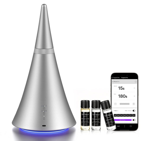 Waterless Diffuser, 2000 Sq.Ft Coverage，Essential Oil Diffuser with Bluetooth App Remote Control, Adjustable Mist Mode, Timer, Mood Lights Aromatherapy Diffuser for Home, Office, Hotel