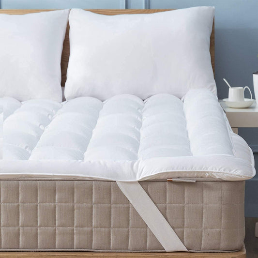 Ultra Soft Mattress Topper - Cloud-Like Mattress Pad for Back Pain Relief - Breathable Cooling Material for Hot Sleepers, Dark White