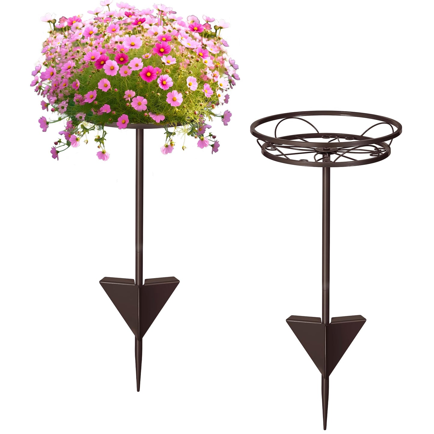 Tellingyou 2 Pack Adjustable Outdoor Flower Pot Stand, Metal Outdoor Plant Stands, Spring Summer Versatile Plant Stand Garden Stake for Display Plants, Elegant Solution for Landscaping Decor (Brown)